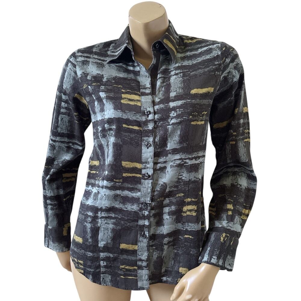 Paper White Abstract Print Career Button Up Blouse Womens Size 6